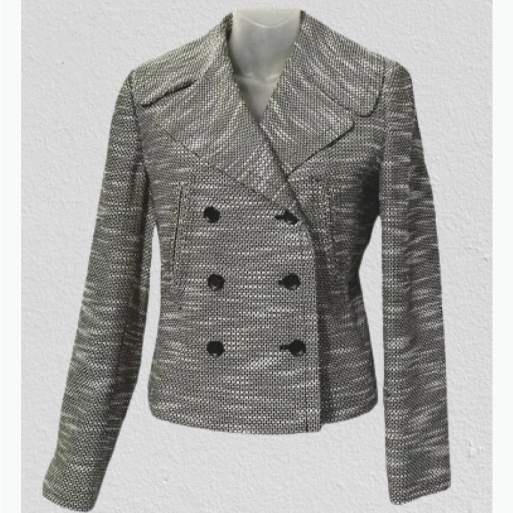 Calvin Klein Tweed Black White Double-Breasted Swing Jacket Size 2